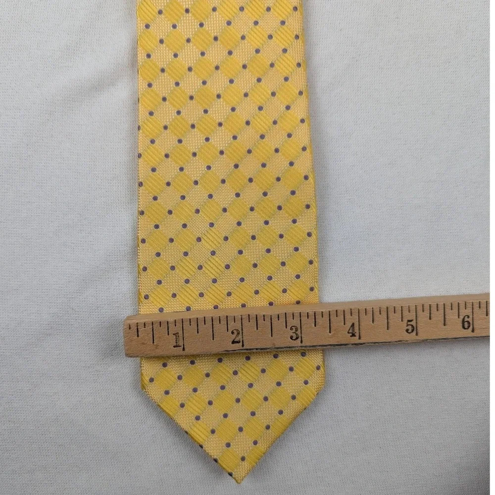 Hisdern Mens XXL Extra Long Tie Yellow Purple Polka Dot Geometric Hand Made 63in